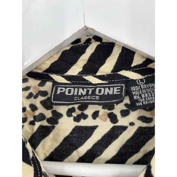 Vintage Point One Button Up Womens Large Beige Black Animal Print Short Sleeve - Picture 7 of 15